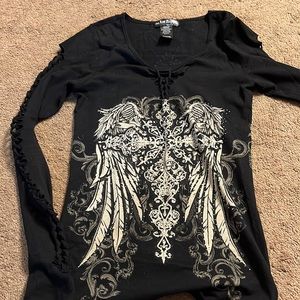 Ladies long sleeve bling shirt with wings